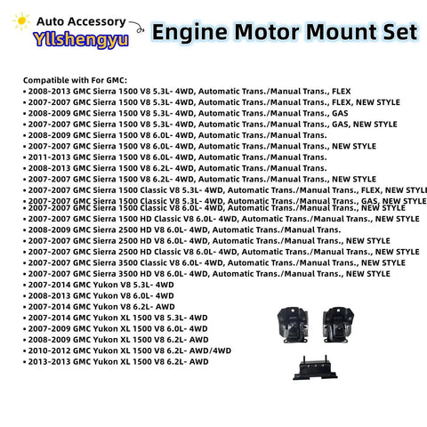 3 Piece Engine Mount Kit For Trucks And SUVs Fits Silverado 1500 Tahoe Suburban 2500 Avalanche Sierra 1500 Yukon Escalade ESV Replaces A5365 A2638 3211 EM5583 EM2638 Beefed Up Engine And Transmission Mounts For AWD And 4WD compatible with GMC models