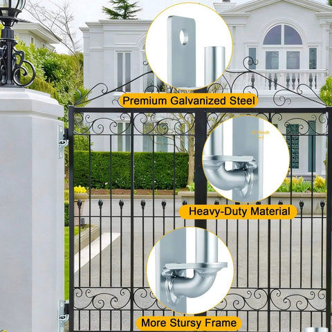 Set Of 4 Heavy Duty Wall Mount Gate Hinges With 8 Screws Galvanized Steel Rust Proof For Chain Link Fence Or Barn Doors installed on gate