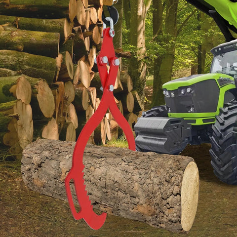 Heavy Duty 28 Inch Log Tongs With Dual Serrated Claws Log Grapple For Lifting Timber Eagle Claw Design 1200 Pound Capacity attached to log in forest setting