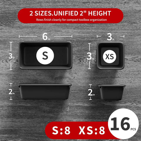 16 Piece Small Parts Tool Box Organizer Trays Set For Tool Box Drawer Storage With Eight Small And Eight Extra Small Trays