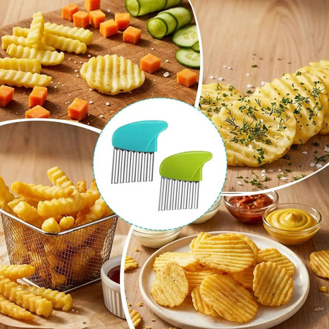 2 Pack Crinkle Cutter For Veggies And Fruits With Stainless Steel Wave Blade Durable Wavy Slicer For Crinkle-Cut Foods