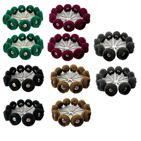 Buffing Wheel Set 100 Pack Pro Grade For Metal Polishing Rotary Tool Accessories 1 Inch Diameter shown in assorted colors.