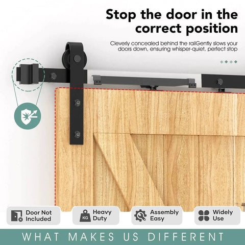 Soft Close Barn Door Hardware Kit With Silent Damper Stops For Flat Track Sliding Doors, prevents slamming, side view