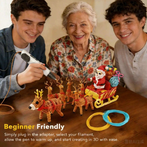 Family using 3D Printing Pen Kit With Adjustable Temperature And Stepless Speed PLA And ABS Compatible LCD Display Slick Grip For Creative Art