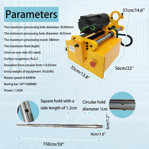 Portable Precision Boring Machine For Heavy Machinery On Site 110V With 55-260mm Hole Capacity 380mm Travel And Repair Bores 150cm Bar