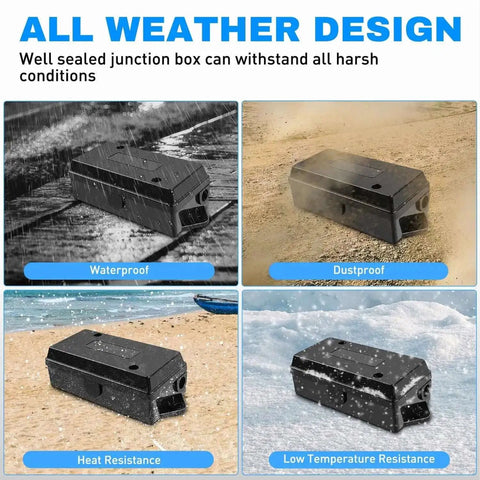 7 Way Trailer Junction Box Weatherproof Connector in various weather conditions on beach and snow for RV Camper Caravan Boat