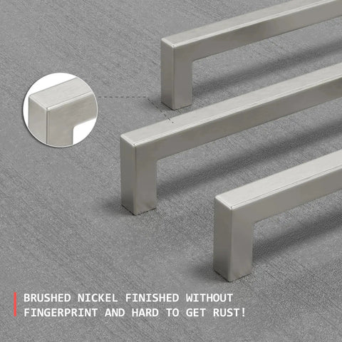 5 Inch Brushed Nickel Cabinet Pulls 10 Pack Square Handles Modern Stainless Steel Hardware for cabinets drawers dressers.
