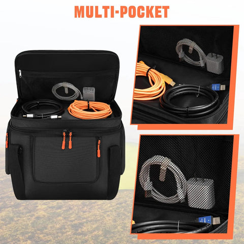 Carrying Case With Wheels For Portable Power Station Explorer 1000 V2 showing multiple pockets for cable storage