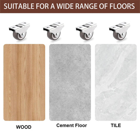 Image of 8 Pack 1 Inch Low Profile Rigid Non Swivel Caster Wheels With Metal Top Plate Rubber For Furniture And Cabinets suitable for wood, cement, tile floors.