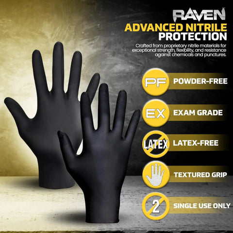 7 Mil Powder Free Nitrile Disposable Gloves XL Latex Free Chemical and Puncture Resistant With Textured Grip displayed front view