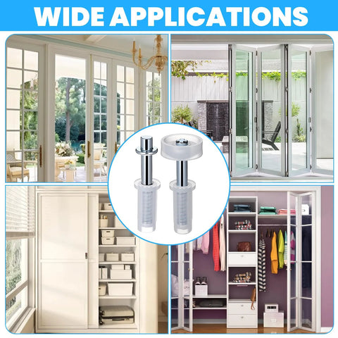 Six Piece BiFold Door Top Roller Guide Wheel And Top Pivot Spring Loaded Bifold Door Hardware Repair Kit for various door types.