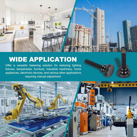 Wide application of 15 Pack M6 x 16mm Knurled Thumb Screws Black Steel Flat Head With Shoulder Grip in construction and machinery.