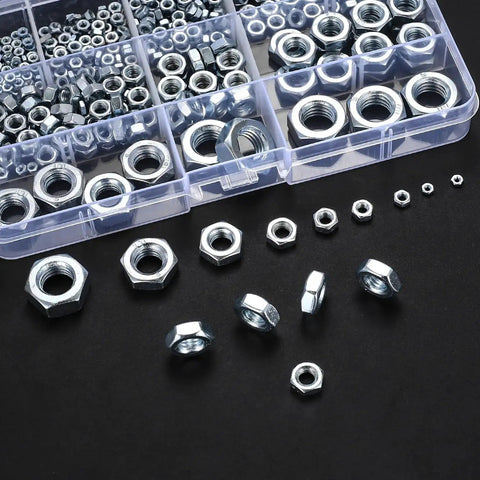 Assorted Stainless Steel Hex Nuts Kit With 430 Pieces, Coarse Thread Nut Set For Bolts, Metric M2 To M12, in compartment box
