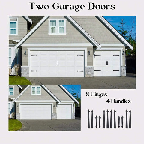 Decorative Carriage House Style Garage Door Hardware Kit With 8 Hinges And 4 Handles For Two Car Garages Screw Mounted In Black Matte Steel