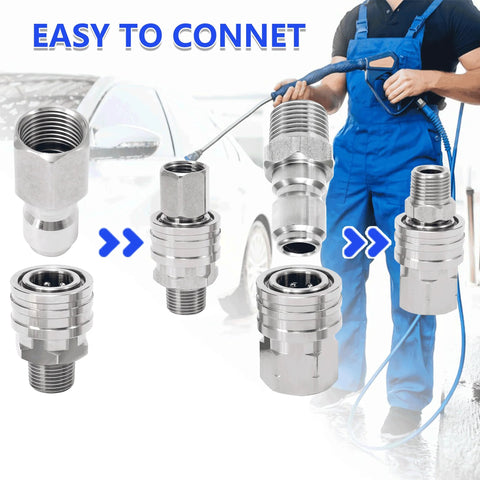 RIDGE WASHER stainless steel 3/8 in quick-connect pressure washer fittings set, 8 pieces, male/female NPT