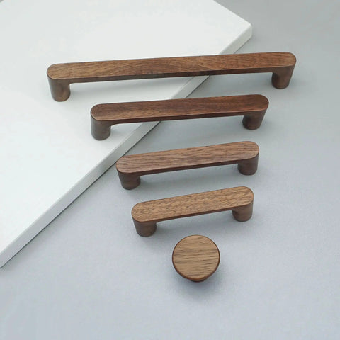 Six Pack Walnut Wood Drawer Pulls Set Rustic Cabinet Handles For Kitchen And Furniture Hardware Natural Wood Dresser Knobs displayed