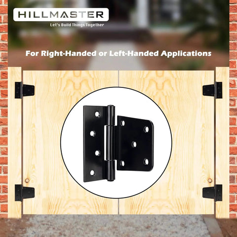 3.5 Inch Heavy Duty Gate Hinges Black Strap Hinges on wooden gate for indoor outdoor use.