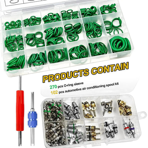 Car Air Conditioning Repair Kit With 270 O Ring Seals And 102 Valve Core Kit Plus Remover Tool For R12 R134a Refrigeration Systems