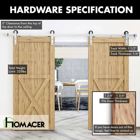 Heavy Duty Sliding Barn Door Hardware Kit For Two Doors With Four And A Half Foot Flat Track And Straight Roller Design