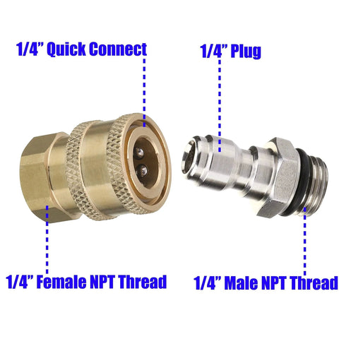 Pressure Washer Quick Disconnect Adapter Set 1/4 Inch Brass Fittings 5000 PSI Universal Coupler Kit For Wands Guns And Hoses
