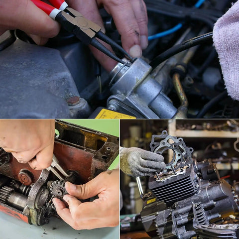 Hands using pliers to install 10 Pack 35.2mm External Retaining Rings 304 Stainless Steel Circlips on valves and mechanical parts.