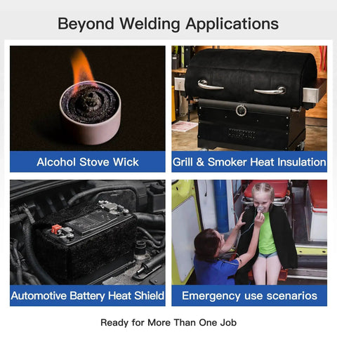 Image showing multiple uses for Two Pack 10x10 Inch Fireproof Welding Blanket Set, Carbon Felt Soldering Mat and Pad in various scenarios.