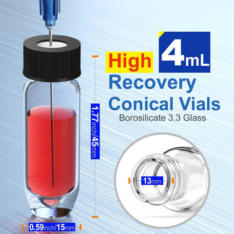 High Recovery conical vial with large opening, borosilicate glass, 4 mL, clear, 9-425 cap, 6 pcs