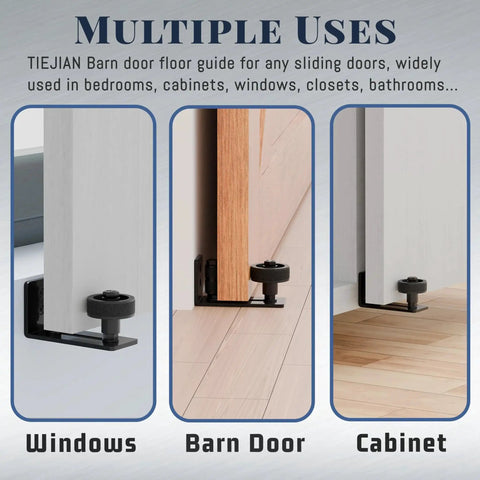 Sliding Barn Door Floor Guide Set With Wall Mount Flush Flat Bottom Guides Adjustable Floor Guide Rollers with Eight Setup Options