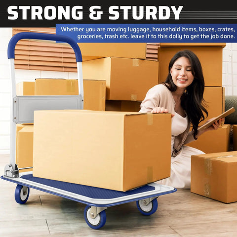 Heavy Duty Foldable Push Cart Dolly With 330 Lb Capacity Collapsible Hand Truck Folding Platform Swivel Wheels Flat Bed