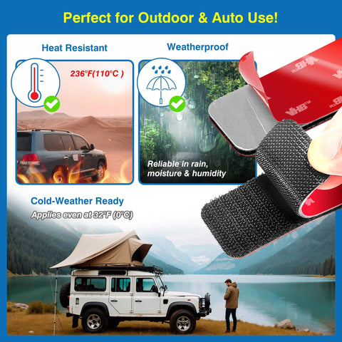 Amazon 8‑set heavy‑duty adhesive hook-and-loop strips, 1.2 x 3.2 in, heat resistant and waterproof.