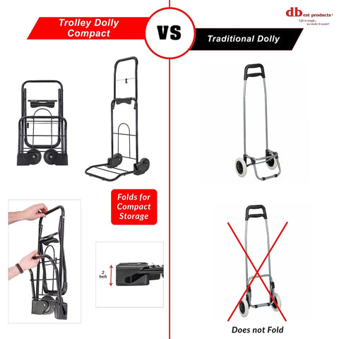 Foldable Grocery Cart On Wheels With Removable Tote Bag And Storage Pockets, contrasted with Traditional Dolly.