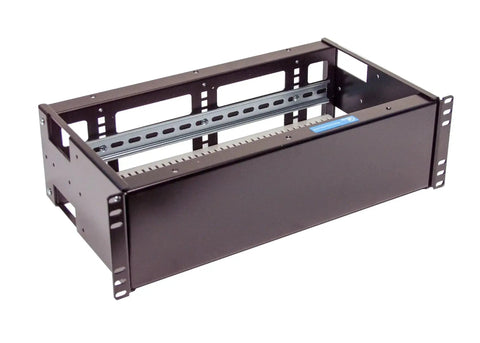 3U Rackmount Dual DIN Rail And Solid Metal Control Panel for 19 Inch relay rack, front view showing steel construction.