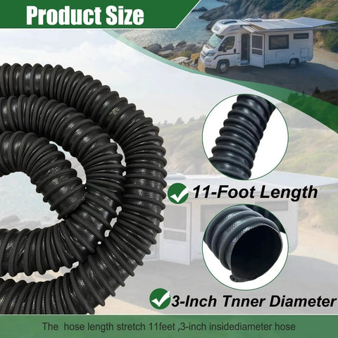 3-Inch Inner Diameter 11-Foot Heavy Duty Car Exhaust Hose With Two Clamps For Garage Or Auto Shop EPDM Rubber Hose