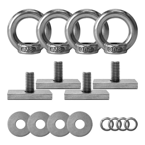 Heavy Duty Stainless Steel Shoulder Eye Bolts 4 Pack With M8 Threads, Includes Slot Nuts, Washers, And Spring Washers For Rope Attachment