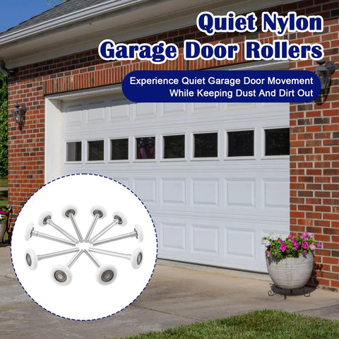 Quiet Nylon Garage Door Rollers 10 Pack 1.8 Inch Wheels With 4.7 Inch Stems Replaceable Whisper Quiet Operation on brick garage