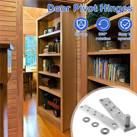 Heavy Duty Door Pivot Hinges 2 Pack For Wood Doors Up To 300 Lb With 360 Degree Hidden Rotation Ideal For Secret Compartments In Bookcases Cabinets Drawers And Furniture