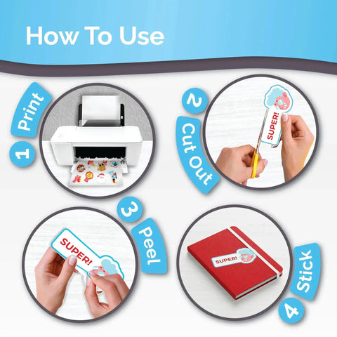 Steps for using Premium Printable Vinyl Sticker Paper For Inkjet And Laser Printers With 32 Glossy White Self Adhesive Sheets