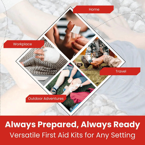 Must Have Bulk 10 Pack Mini First Aid Kit Value Bundle With 50 Essentials Per Kit And 500 Total Pieces For Car Travel Home And Donations Emergency Medical Supplies Kit showing versatility for home, workplace, travel, and outdoor adventures.