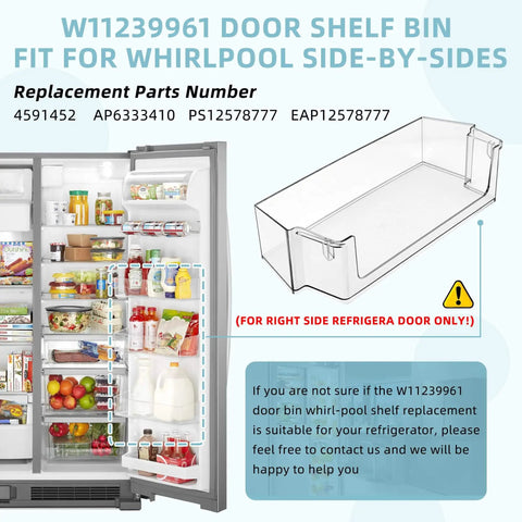 Right Refrigerator Door Shelf Bin Replacement For WRS311SDH WRS325SDH-BY Models, W11239961 W10900538 Compatible AP6333410