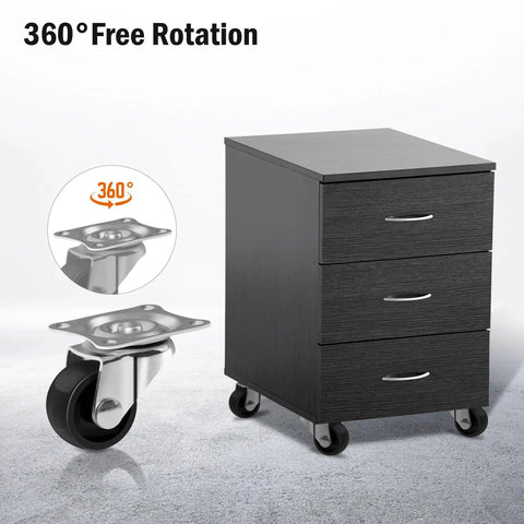 Office cabinet on Low Profile Plastic Caster Wheels Set Of 4 1 Inch Black for smooth rolling on wood, tile, and concrete floors.