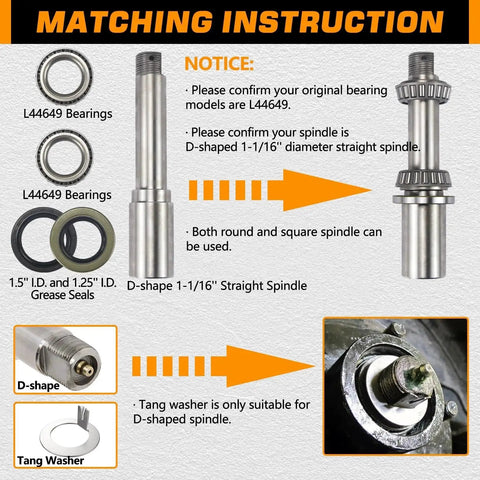 All In One 2 Pack Trailer Hub Bearing Kit For 1-1/16 Inch D Style Axles GREPSPUD With L44649 And L44610 Bearings installation guide