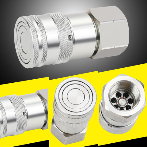 ANCIMOON 3/4 inch NPT skid steer hydraulic coupler with Bobcat flat-face quick connect fittings, includes 2 dust covers