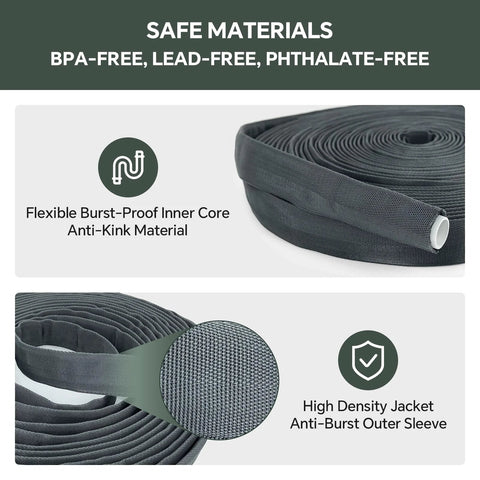 75 ft non-expanding garden hose, ultra-light black/gray with anti-kink inner core and high-density outer jacket by Amazon