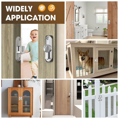 90 And 180 Degree Barn Door Lock And Latch In Zinc Alloy With Rust Proof Coating for cabinet, bathroom, pet gate, and fence use.