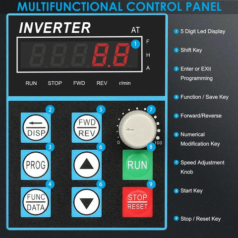 Control panel of 220V 0.75KW 1HP VFD Inverter Single Phase To Three Phase Frequency Converter for spindle motor speed control