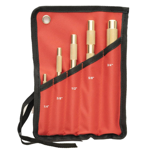 5-Piece Premium Brass Punch Set For Non-Marring Repairs, Heavy-Duty Brass Tools in 1/4 to 3/4 Inch Sizes for Automotive and DIY