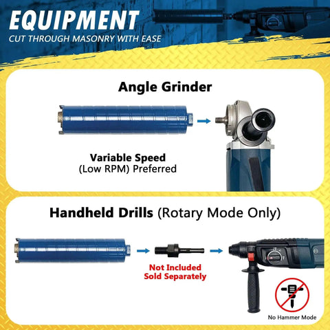 2 Inch Dry Diamond Core Drill Bit For Brick Block And Masonry With 9.5 Inch Drilling Depth 5/8-11 Arbor Beefed-Up Heavy Duty