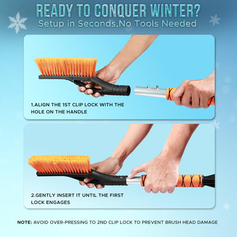 Instructions for using 27 Inch Aluminum Snow Brush With Ice Scrapers For Car Windshield And Windows, Ergonomic Foam Grip.