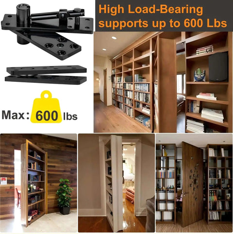 Secret Door Pivot Hinge 360 Degree Heavy Duty For Hidden Bookcase Doors 600 Pounds Load Bearing Solid Steel With Hardware