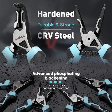 4-Piece Heavy Duty Snap Ring Pliers Set For 7 Inch Internal And External Circlip Pliers With 5/64 Inch Tip, CRV steel pliers.